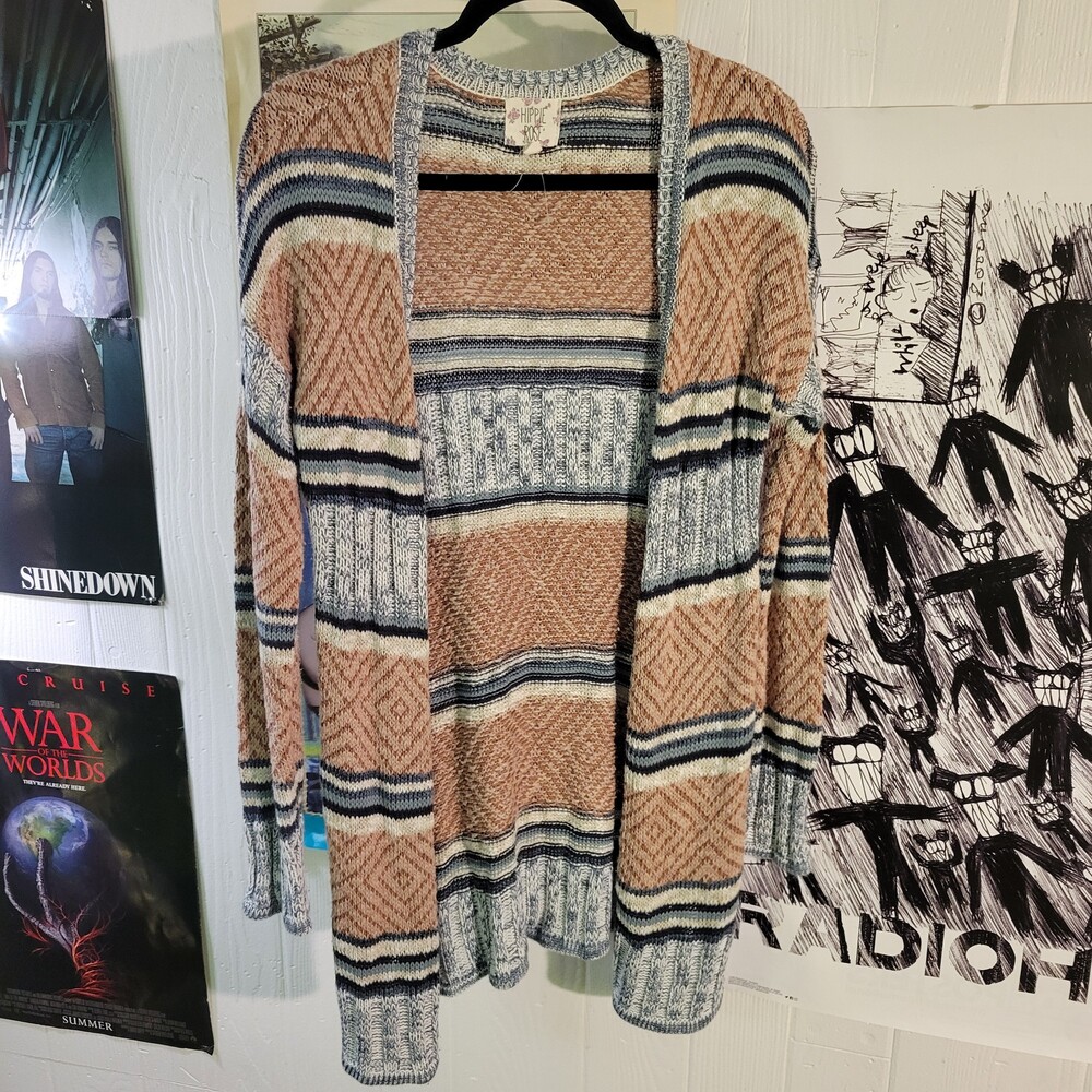 Hippie Rose Striped Knit Cardigan Open Front Sweater Jacket